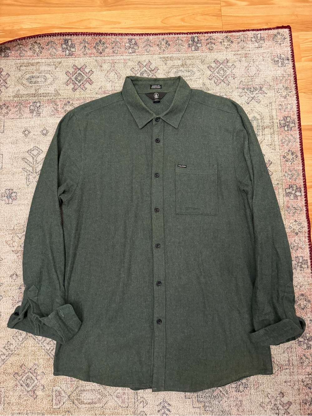 Volcom Dark Green Long-Sleeve Button-Up Shirt
